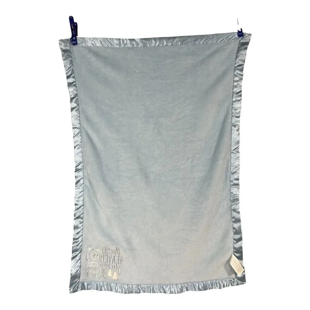 Baby Essentials Blue Baby Blanket Thank Heaven For Little Boys Satin Trim Bear